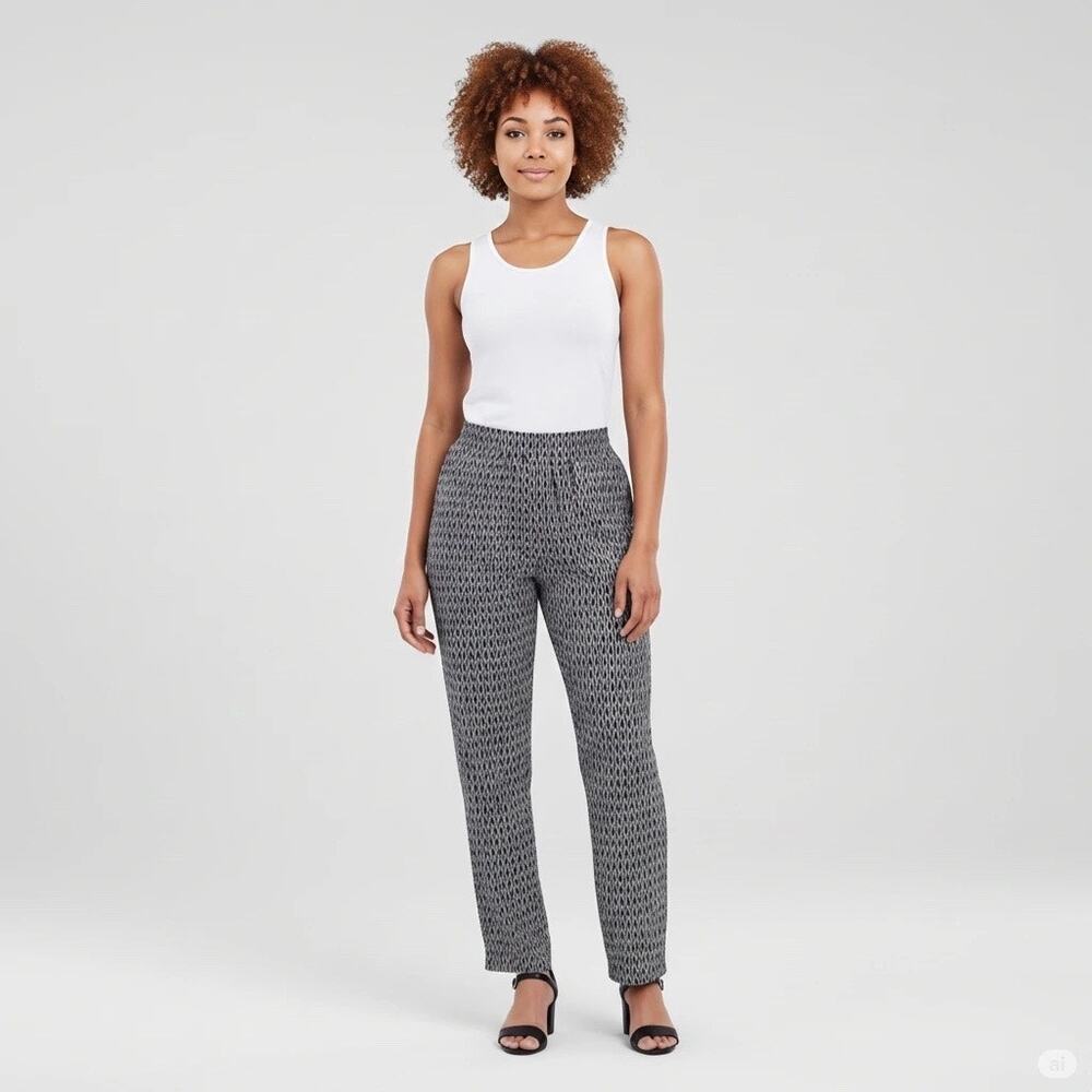 Max Studio Women’s Size L Black & White Houndstooth Knit Pull-On Pants